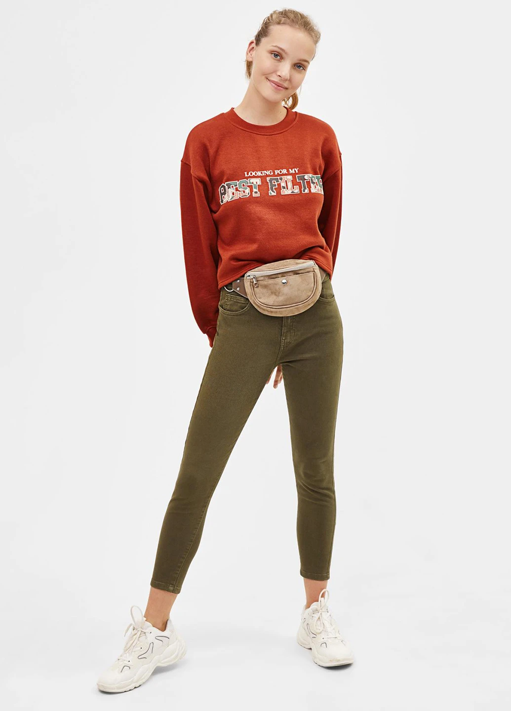 Теракотовий світшоти Bershka напис без декору (245771228)