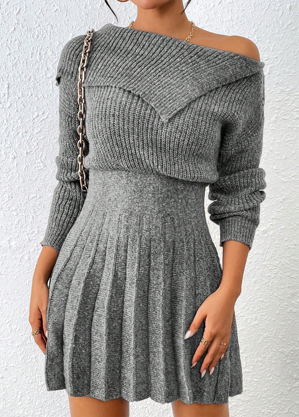 Сіра кежуал сукня сукня светр, плісована SHEIN однотонна