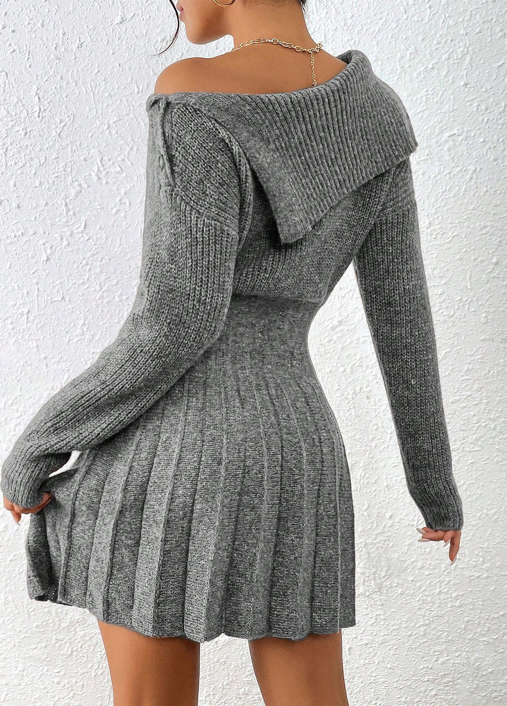 Сіра кежуал сукня сукня светр, плісована SHEIN однотонна