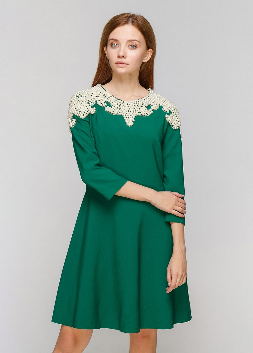 Зеленое кэжуал платье клеш Sassofono Club однотонное