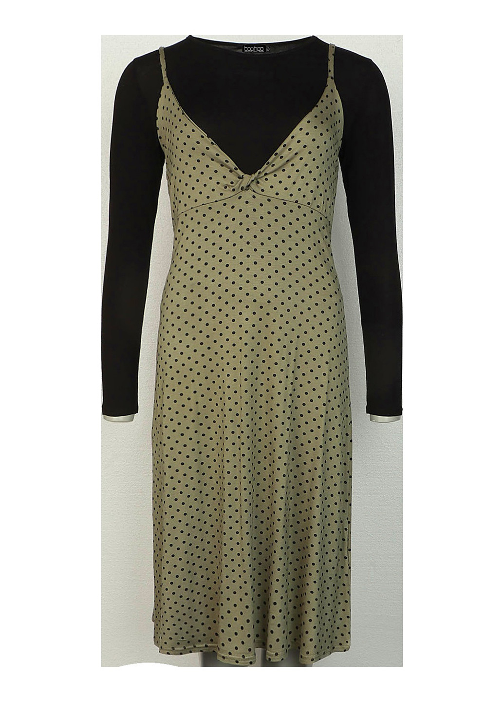 Оливковое (хаки) кэжуал платье платье-комбинация Boohoo в горошек