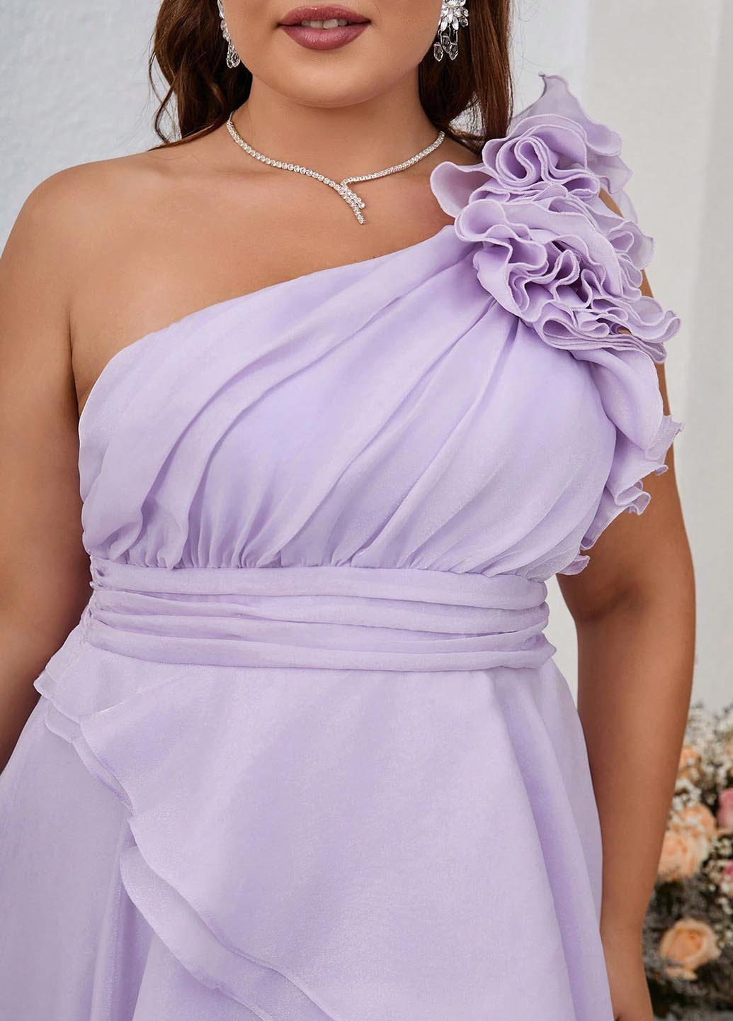 Лиловое праздничный, вечернее платье на одно плечо SHEIN однотонное