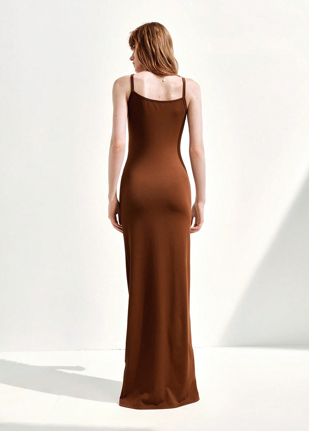 Коричнева святковий, кежуал сукня силуетна, з відкритими плечима, сукня-майка SHEIN однотонна