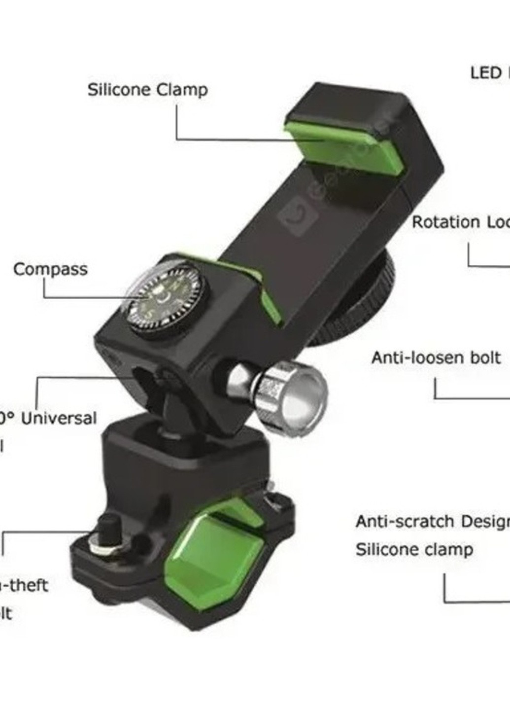 Велокрепление для телефону, планшета, навігатора, велодержатель, компас, LED, шарнір (50096-Нов) Brend (242637983)