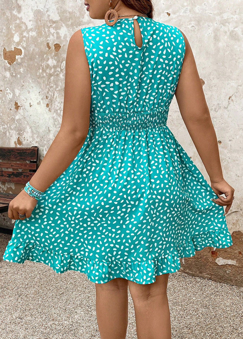 Бирюзовое кэжуал платье платье-майка, клеш SHEIN с рисунком