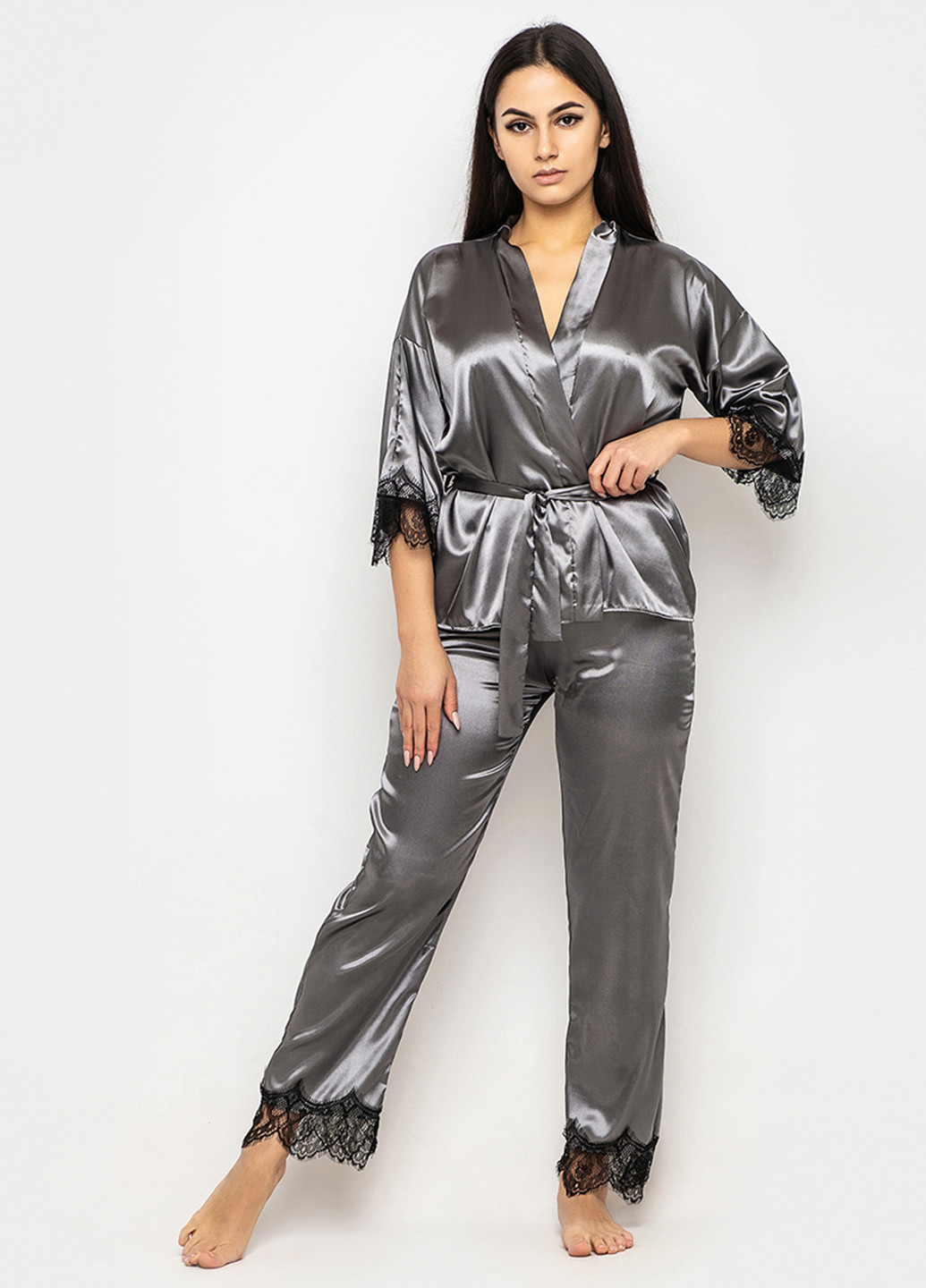 Серый демисезонный комплект (блуза, брюки) Ghazel