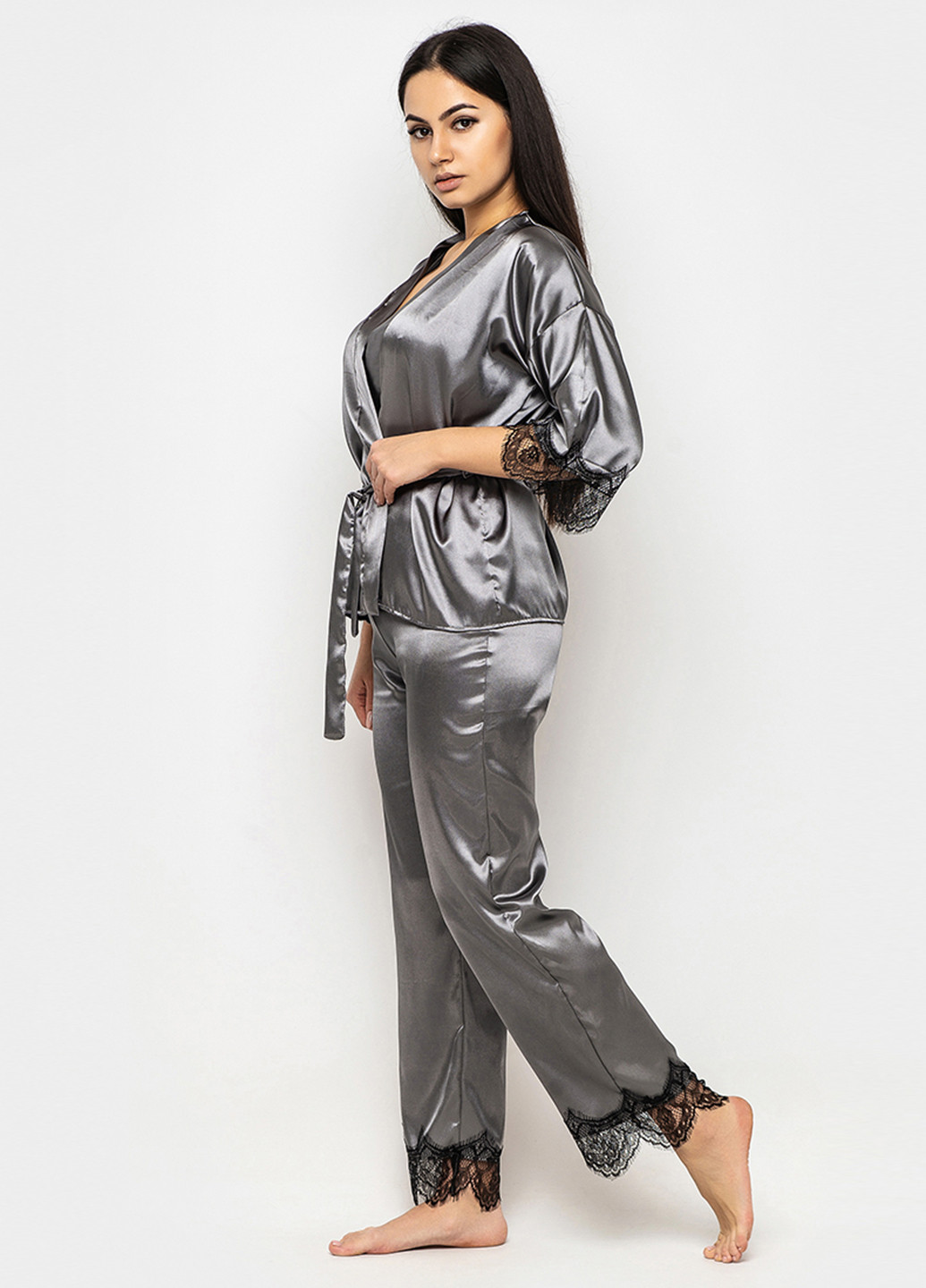 Серый демисезонный комплект (блуза, брюки) Ghazel