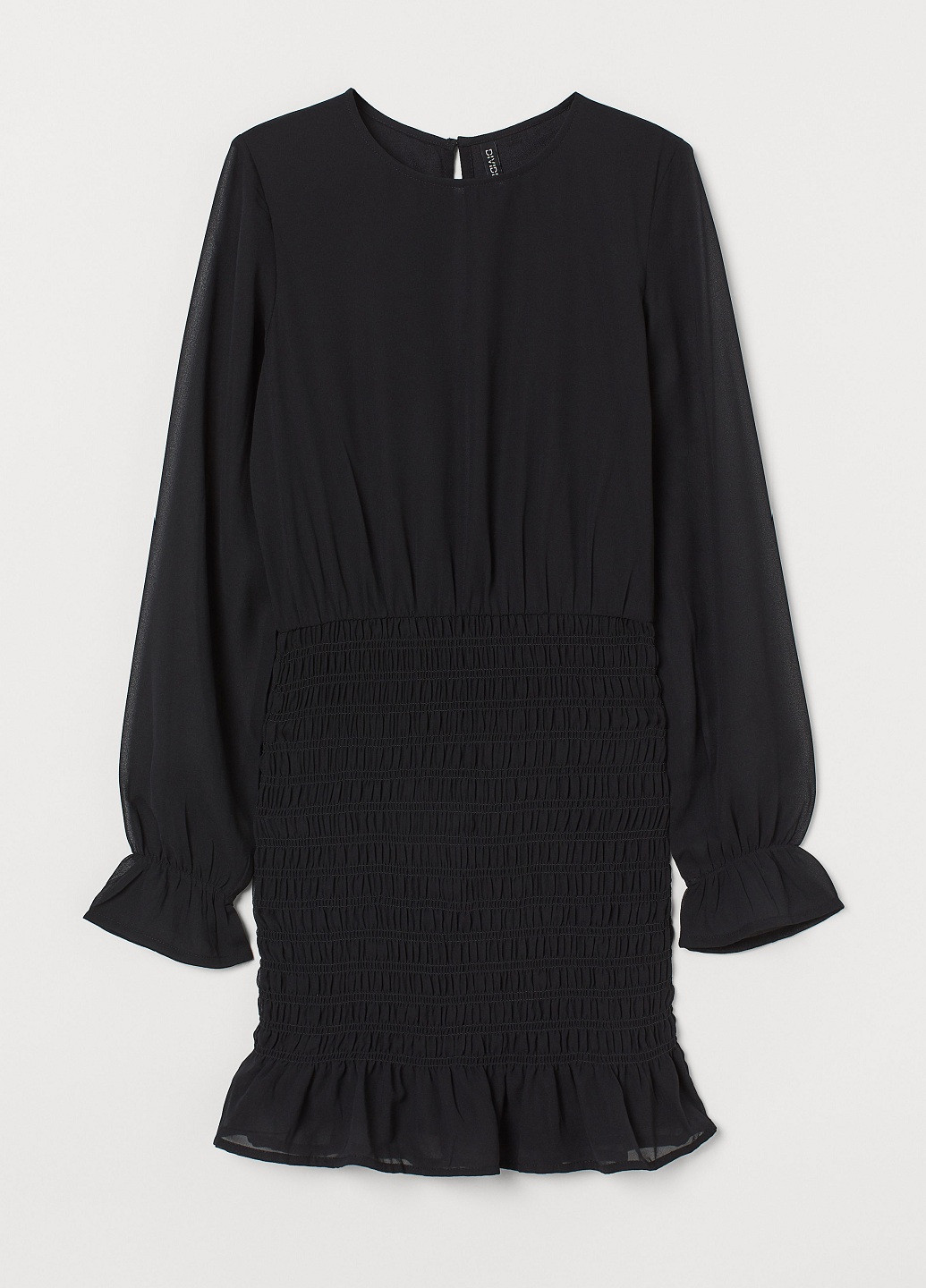 Черное кэжуал платье с вафельной сборкой H&M однотонное