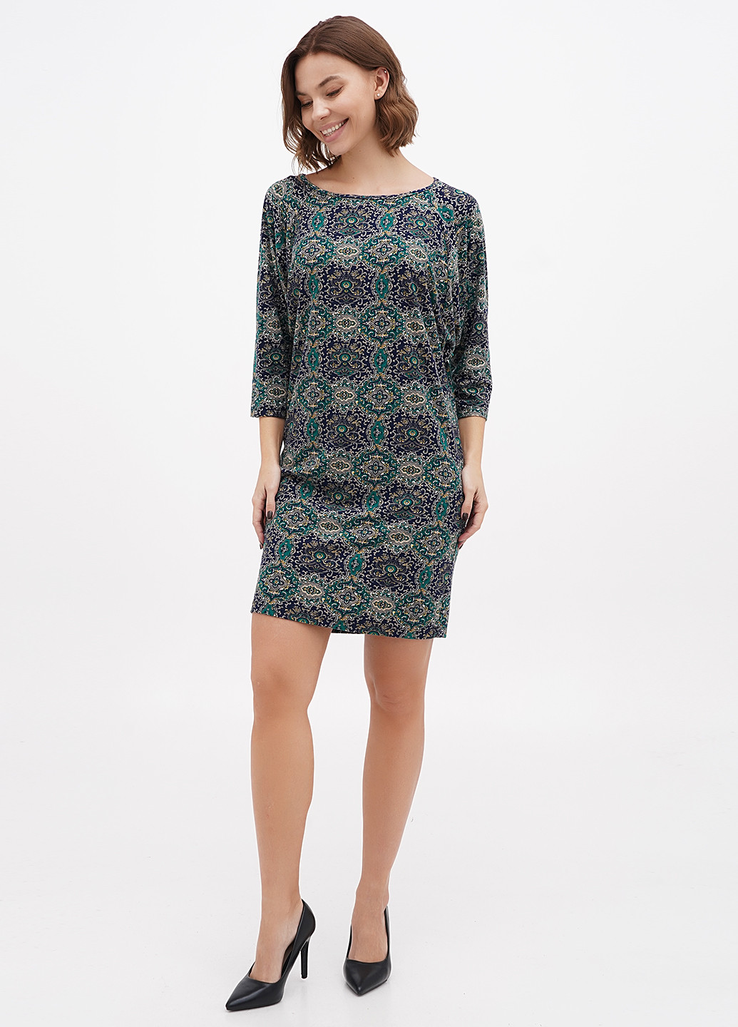 Зеленое кэжуал платье Sassofono с цветочным принтом