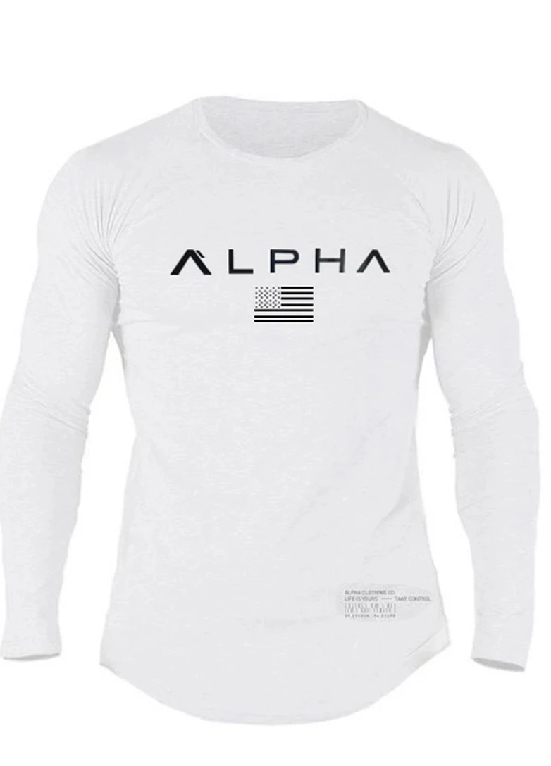 Белый демисезонный спортивный лонгслив Alpha однотонный