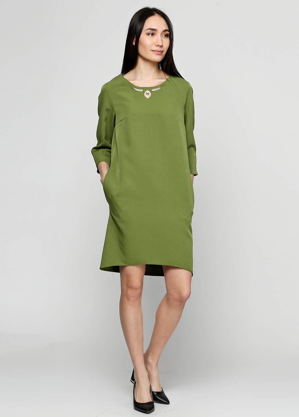 Оливковое кэжуал платье короткое Italy Moda однотонное