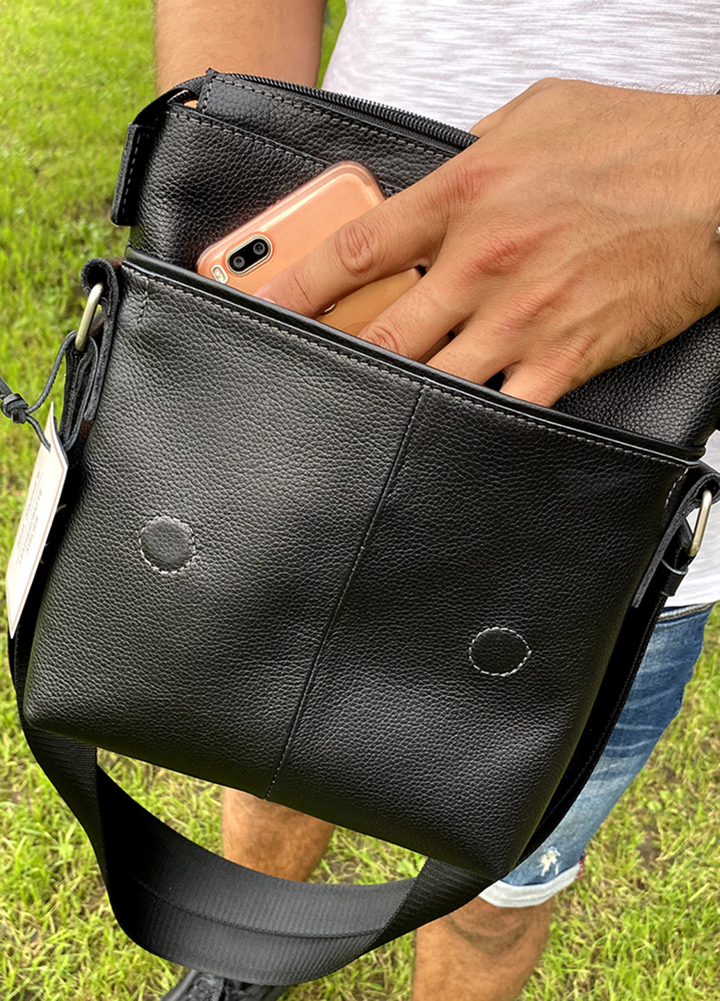 Сумка чоловіча шкіряна повсякденна з клапаном 309 B чорна Tom Stone (213138573)