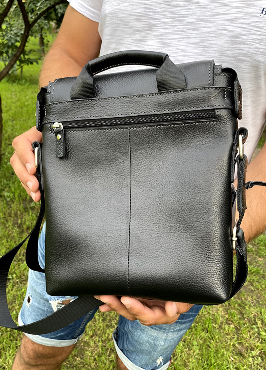 Сумка чоловіча шкіряна повсякденна з клапаном 309 B чорна Tom Stone (213138573)