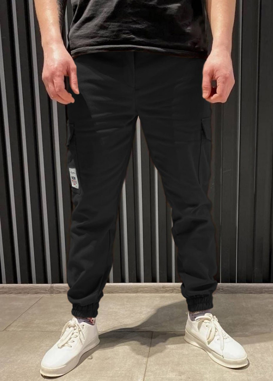 Черные спортивные, кэжуал демисезонные джоггеры, карго брюки No Brand