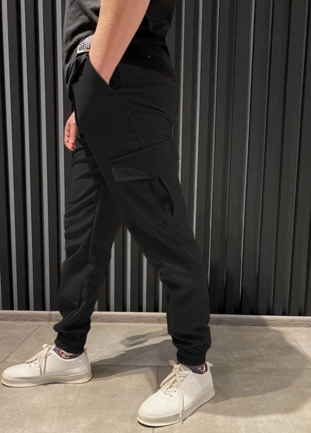 Черные спортивные, кэжуал демисезонные джоггеры, карго брюки No Brand