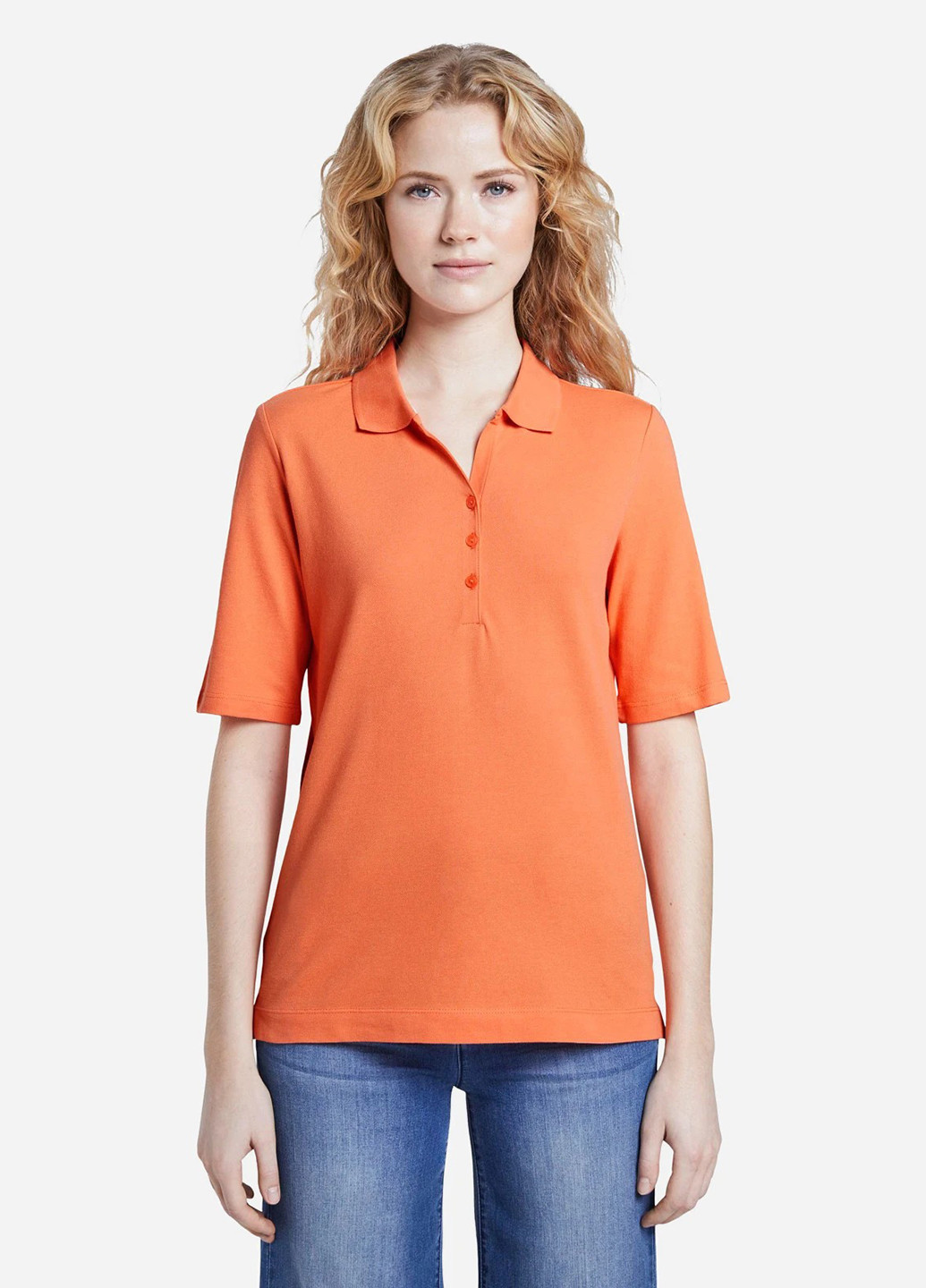 Оранжевая женская футболка-поло Tom Tailor однотонная