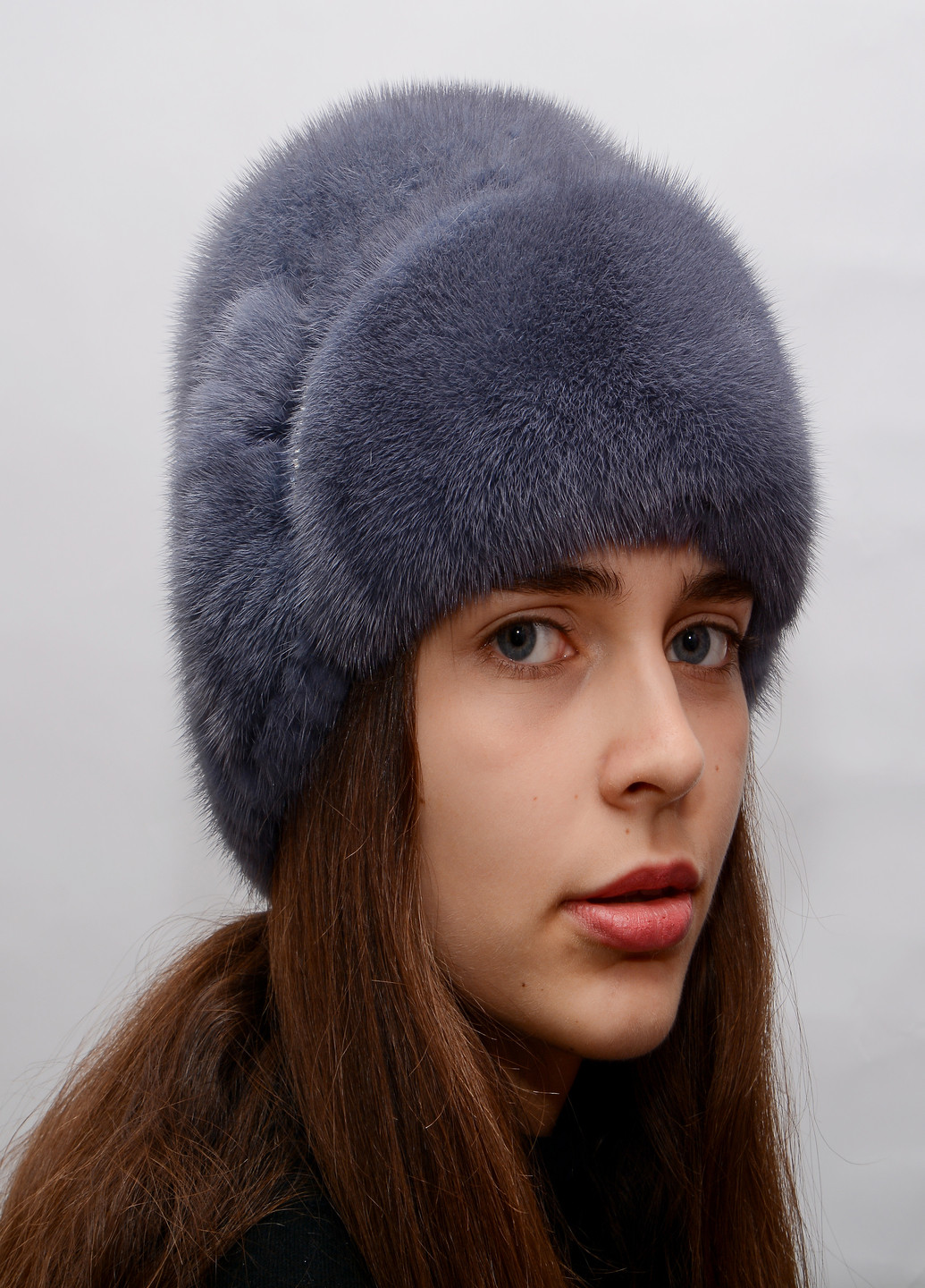 Зимова жіноча норкова шапка з в'язаного хутра Меховой Стиль лобик (199429270)