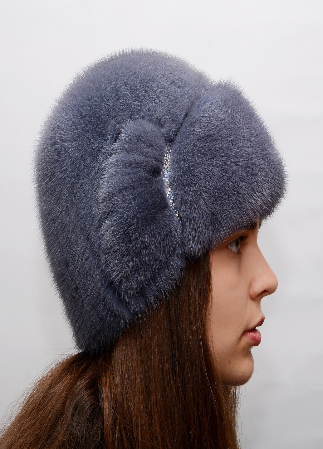 Зимняя женская норковая шапка из вязаного меха Меховой Стиль лобик (199429270)
