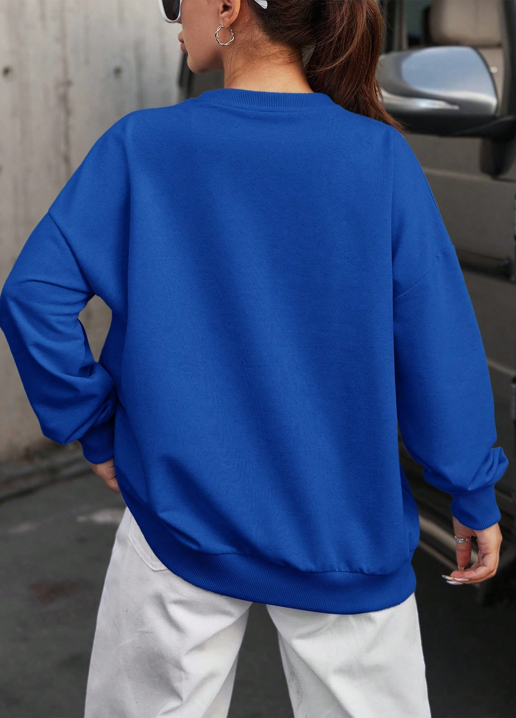 Синій світшот SHEIN однотонний вишивка (325828066)