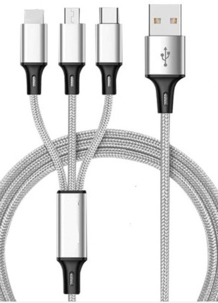 Универсальный зарядный кабель 3в1 серебристый No Brand (254973731)