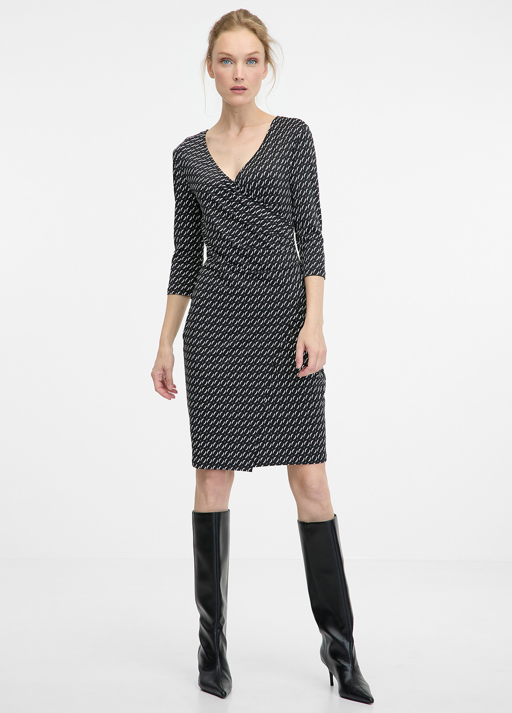 Чорно-білий кежуал сукня на запах Orsay з малюнком