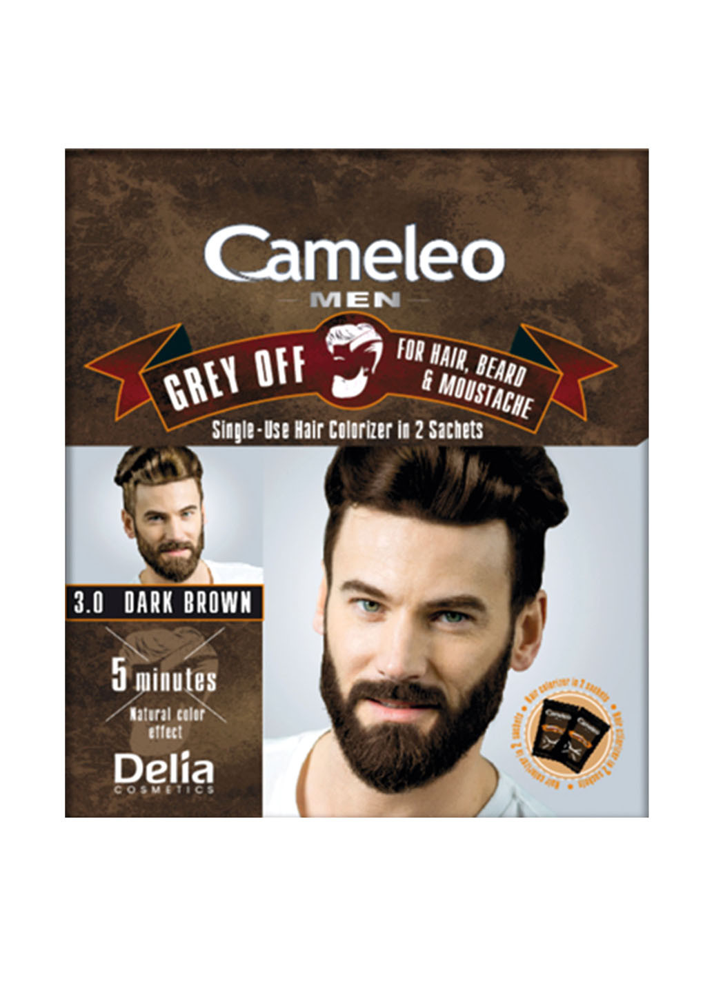 Краска для мужчин для волос, бороды и усов Cameleo Men Grey Off 3.0 Dark Brown Delia Cosmetics (88099592)