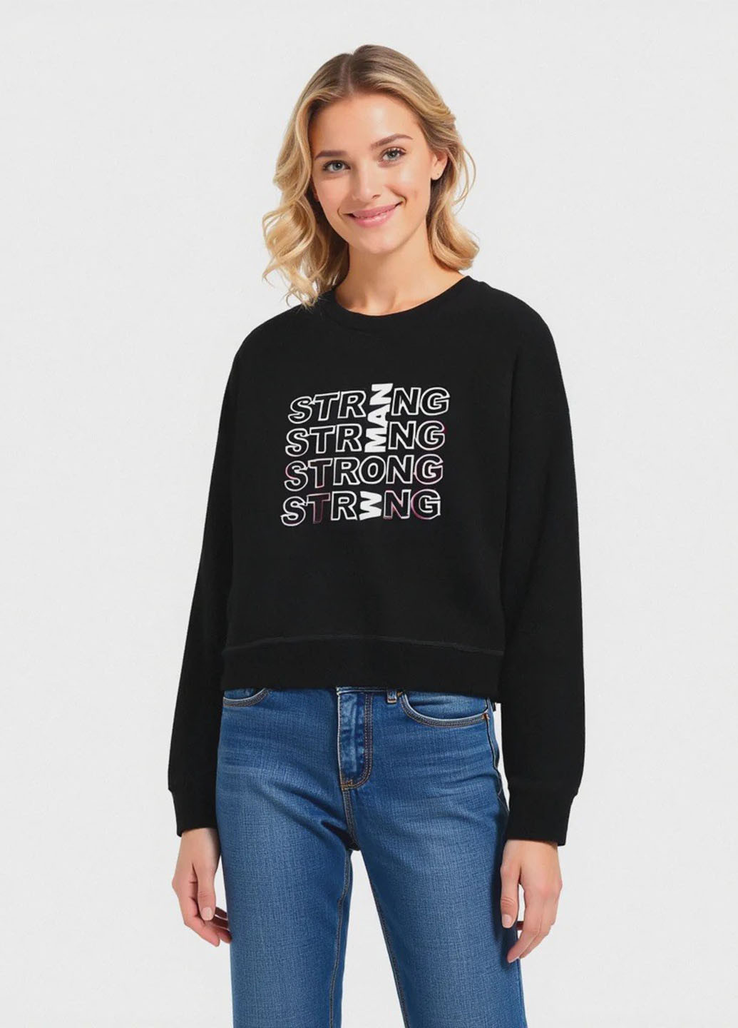 Черный свитшот Piazza Italia надпись без декора (363048314)