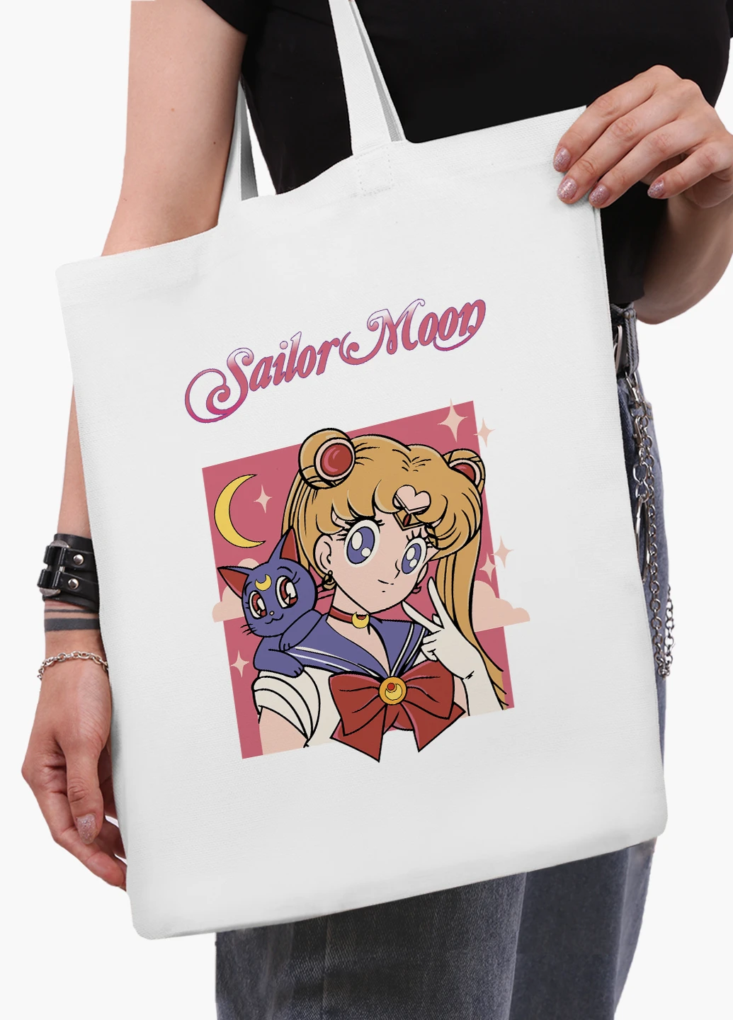 Эко сумка шоппер белая аниме Сейлор Мун (Sailor Moon) (9227-2659-WT2) Еко сумка шоппер біла 41*35 см MobiPrint (219151168)