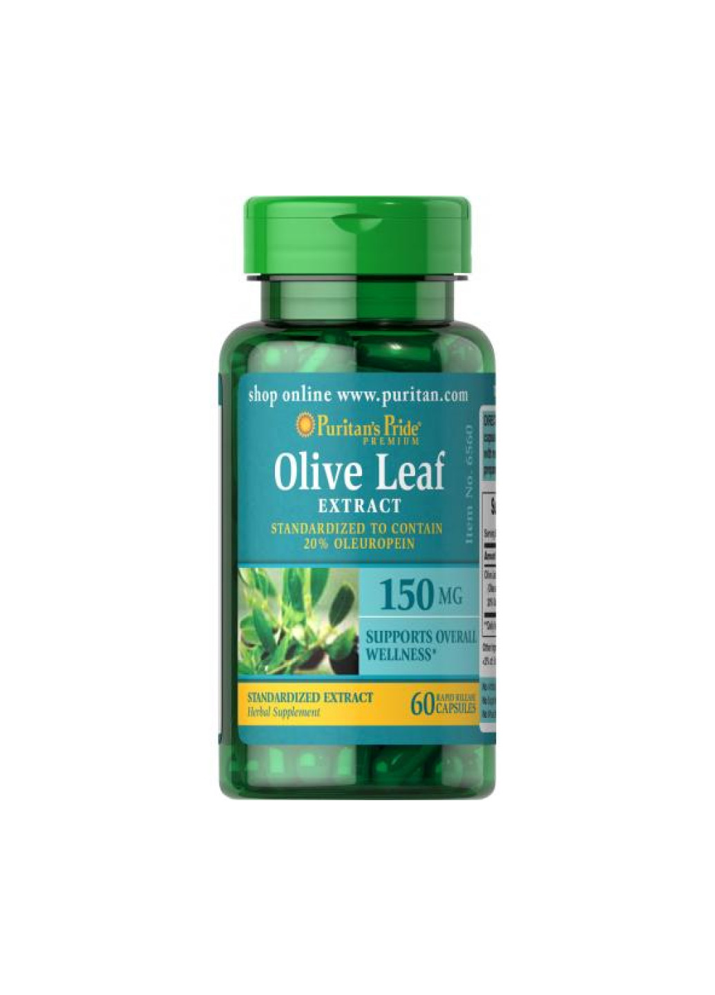 Добавка для покращення самопочуття Olive Leaf Standardized Extract 150mg 60capsules Puritans Pride (253541829)