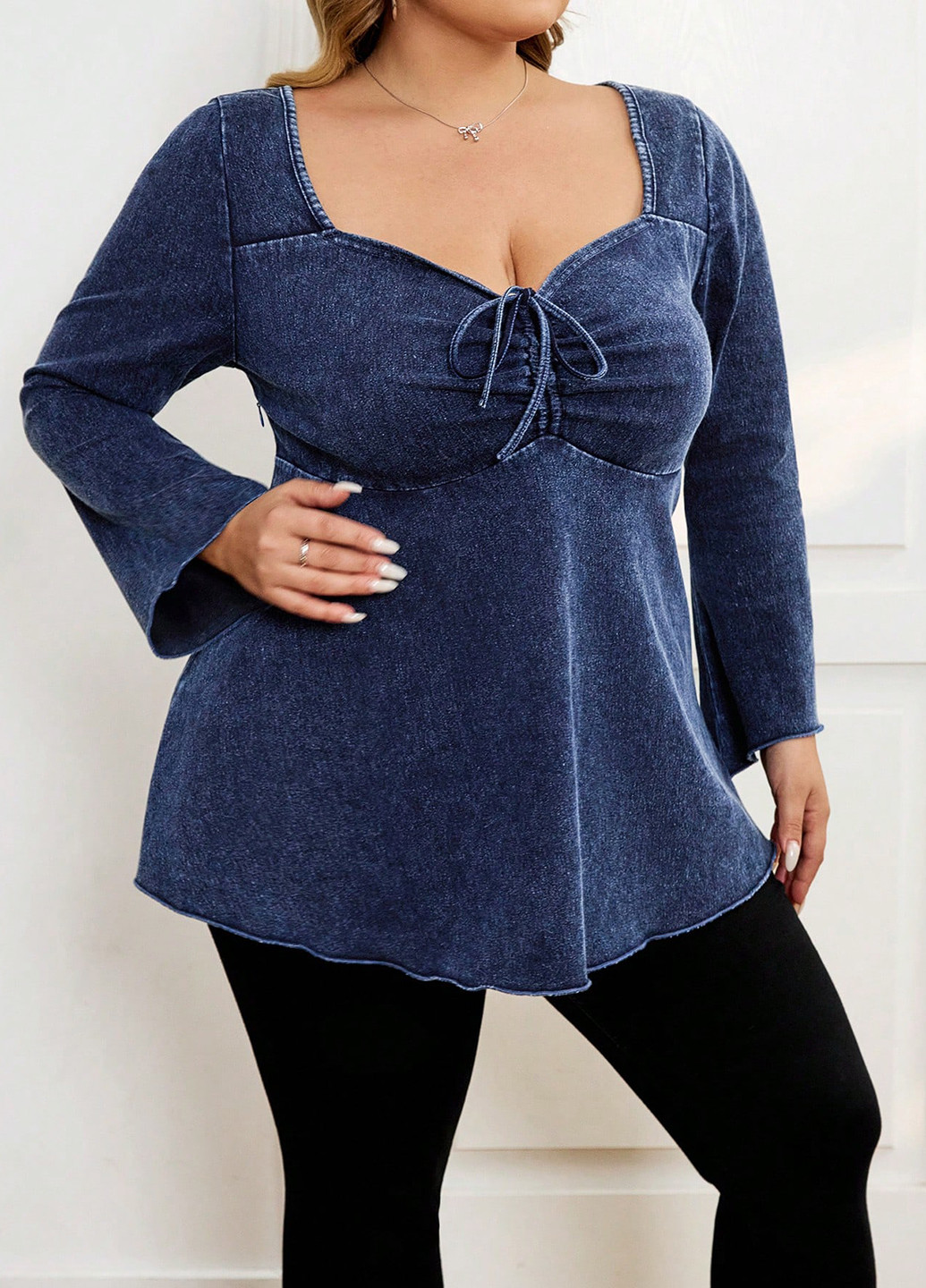 Тёмно-синяя блуза SHEIN