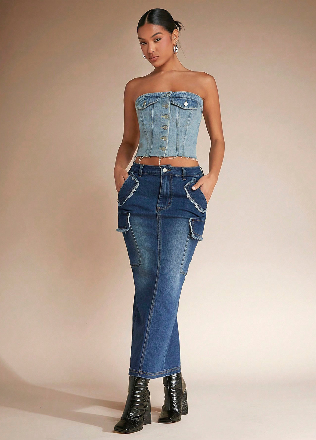 Темно-синяя джинсовая однотонная юбка SHEIN карго