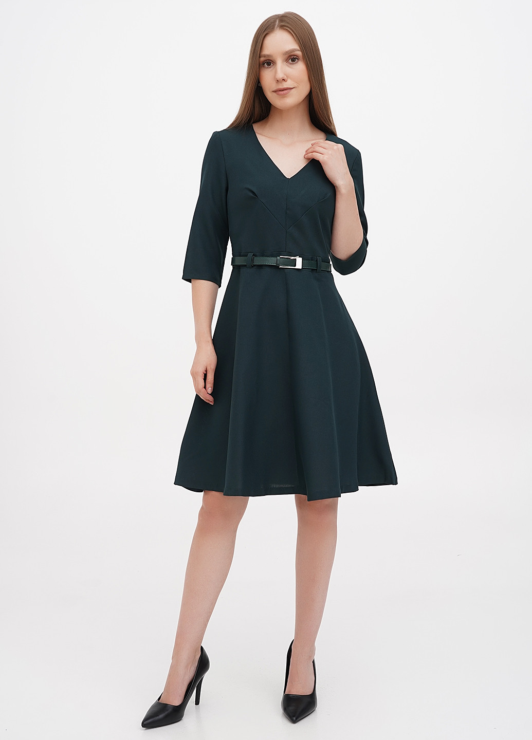 Темно-зеленое кэжуал платье клеш Rebecca Tatti однотонное