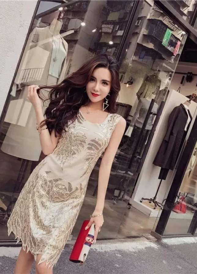 Золотий вечірня плаття, сукня FashionYouWant однотонна