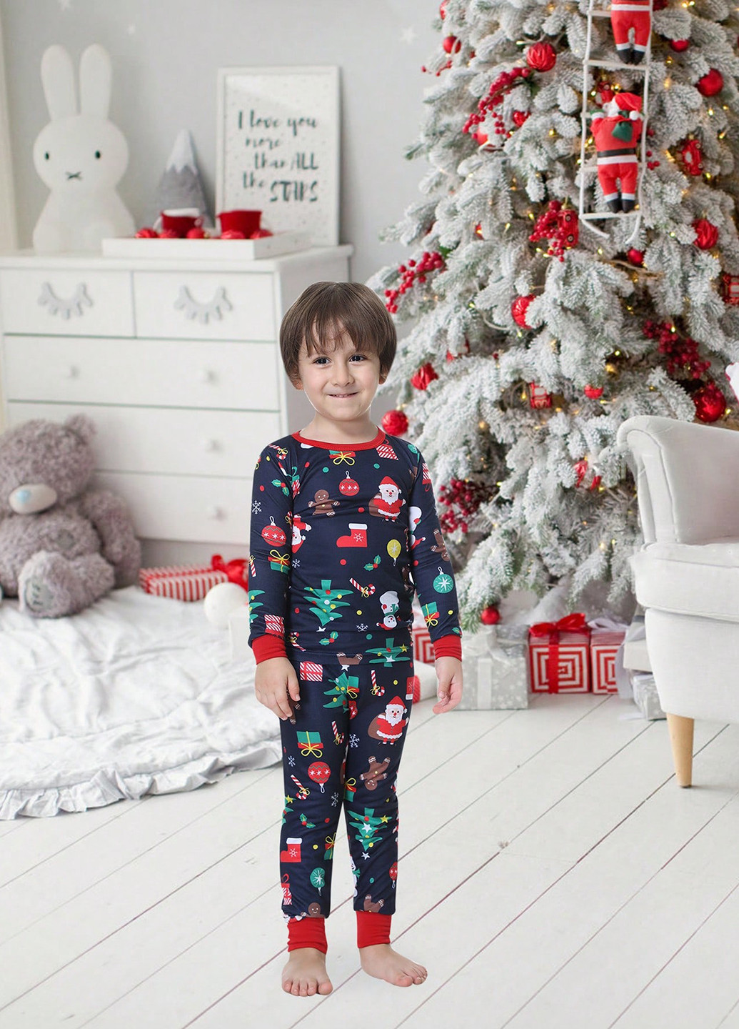 Темно-синяя зимняя пижама (лонгслив, брюки) лонгслив + брюки SHEIN