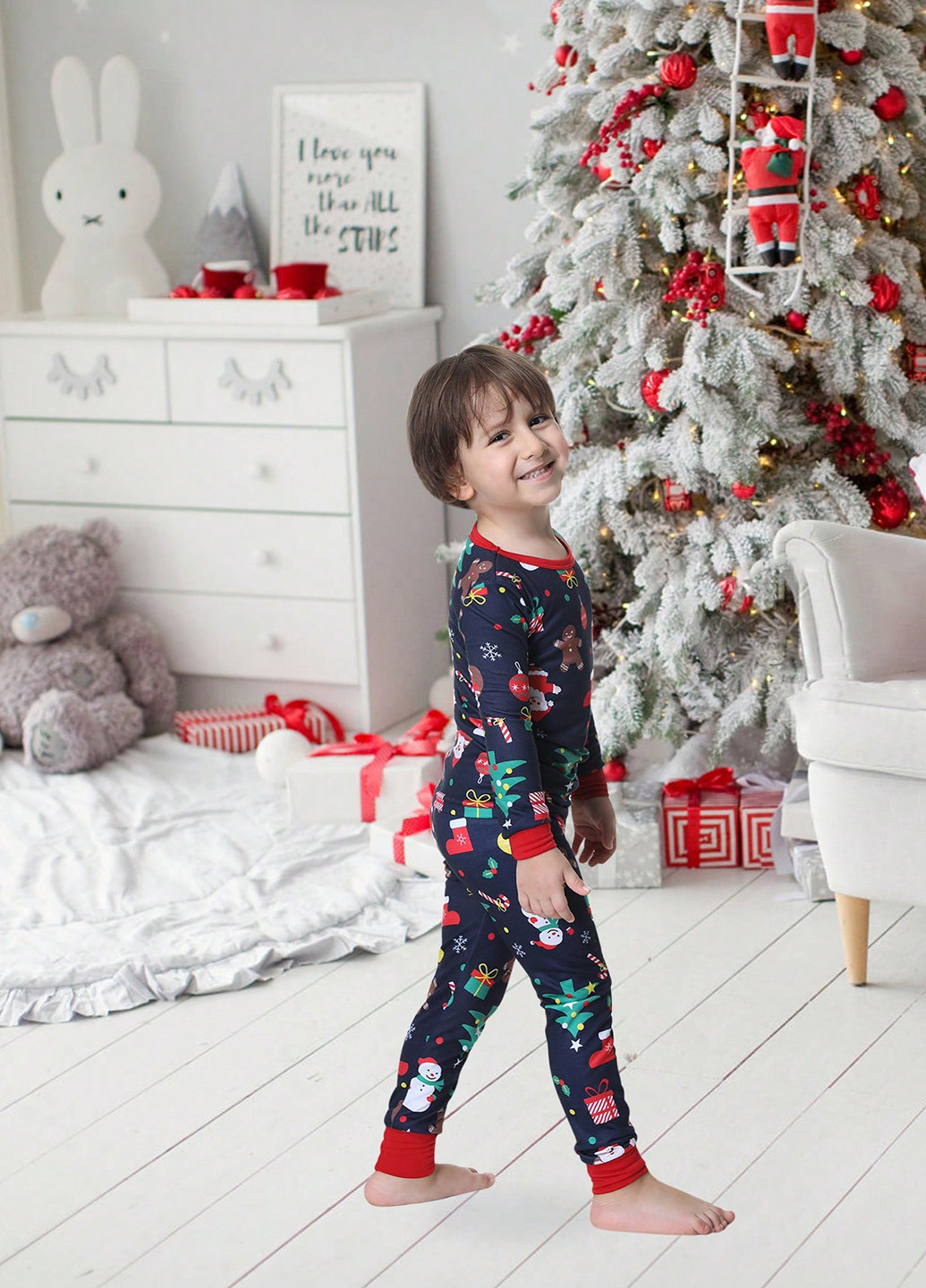 Темно-синяя зимняя пижама (лонгслив, брюки) лонгслив + брюки SHEIN