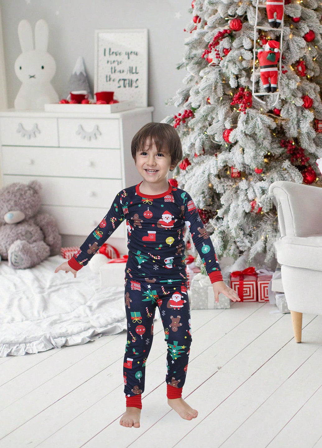 Темно-синяя зимняя пижама (лонгслив, брюки) лонгслив + брюки SHEIN