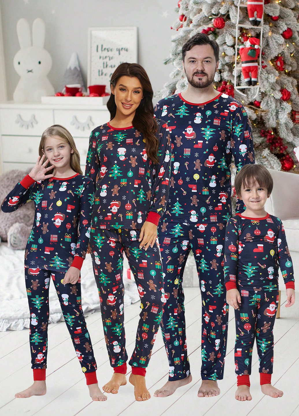 Темно-синяя зимняя пижама (лонгслив, брюки) лонгслив + брюки SHEIN