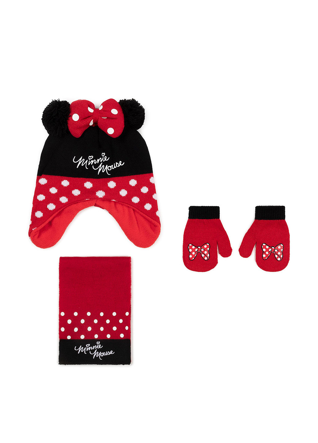 Комплект дитячий ACCCS-AW19-11DSTC Mickey&Friends шапка + шарф + рукавицы горошки красные кэжуалы акрил