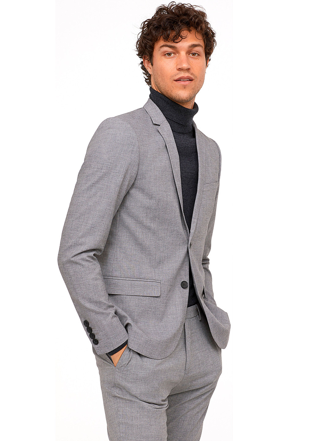 Пиджак H&M меланж светло-серый деловой