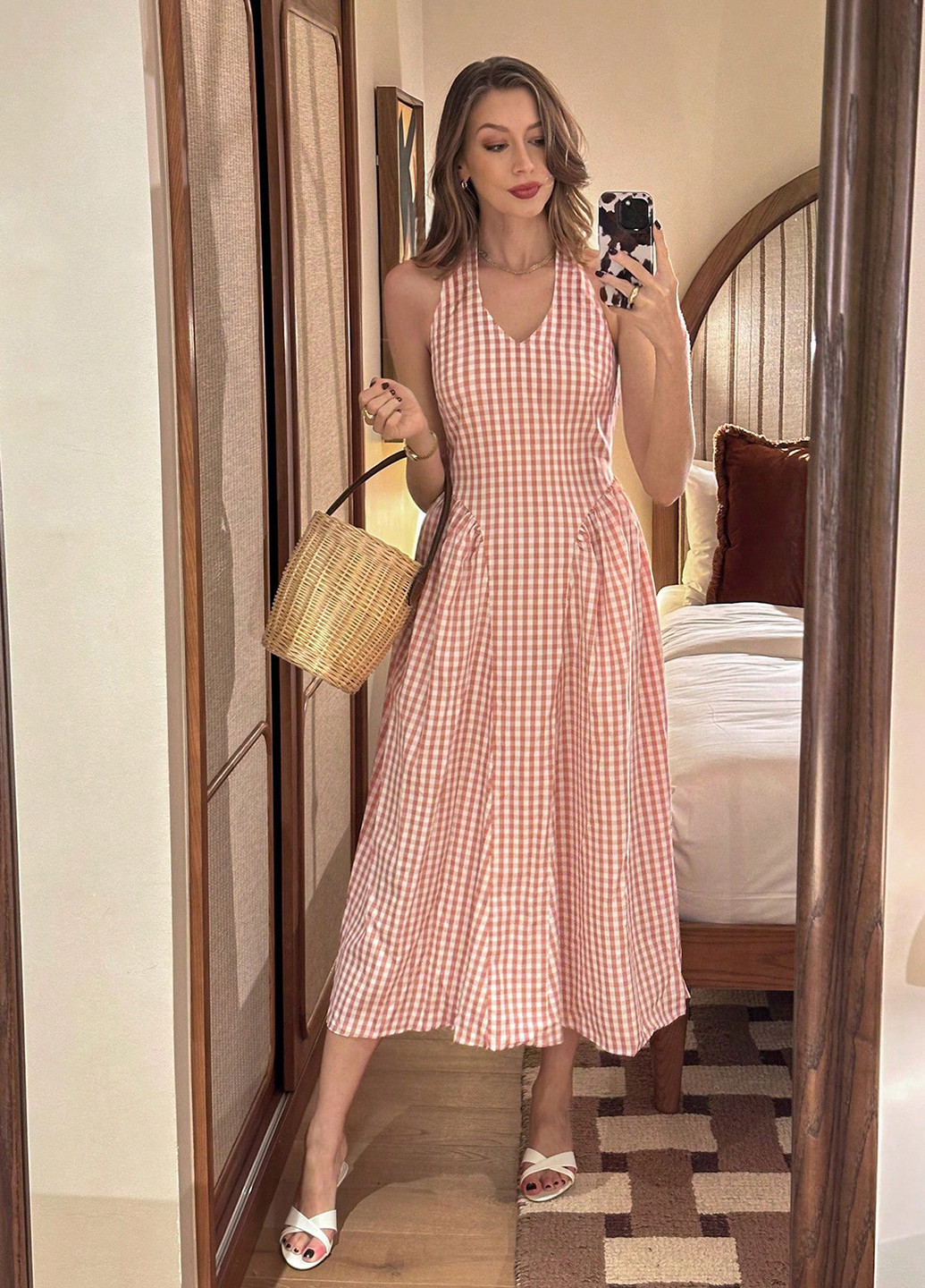 Комбинированное кэжуал платье клеш, с открытой спиной SHEIN в клетку
