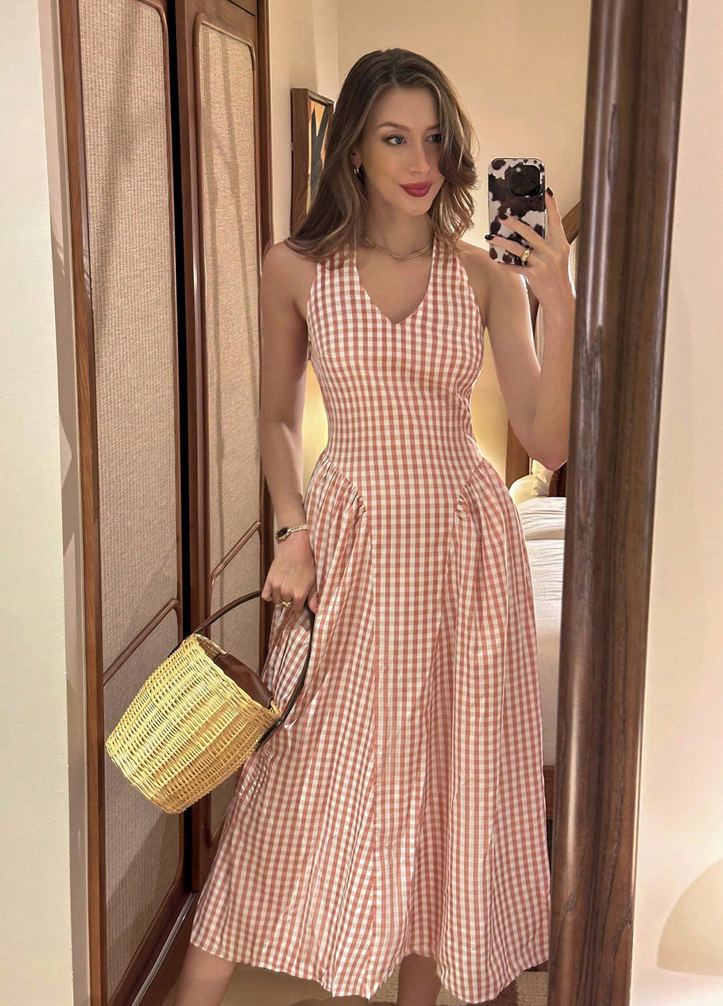 Комбинированное кэжуал платье клеш, с открытой спиной SHEIN в клетку