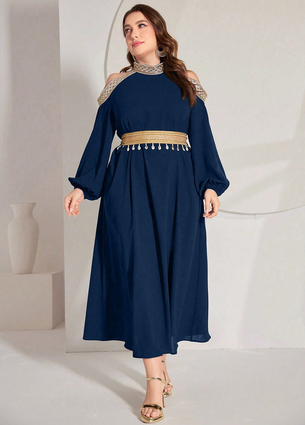 Темно-синя святковий, коктейльна сукня кльош SHEIN однотонна