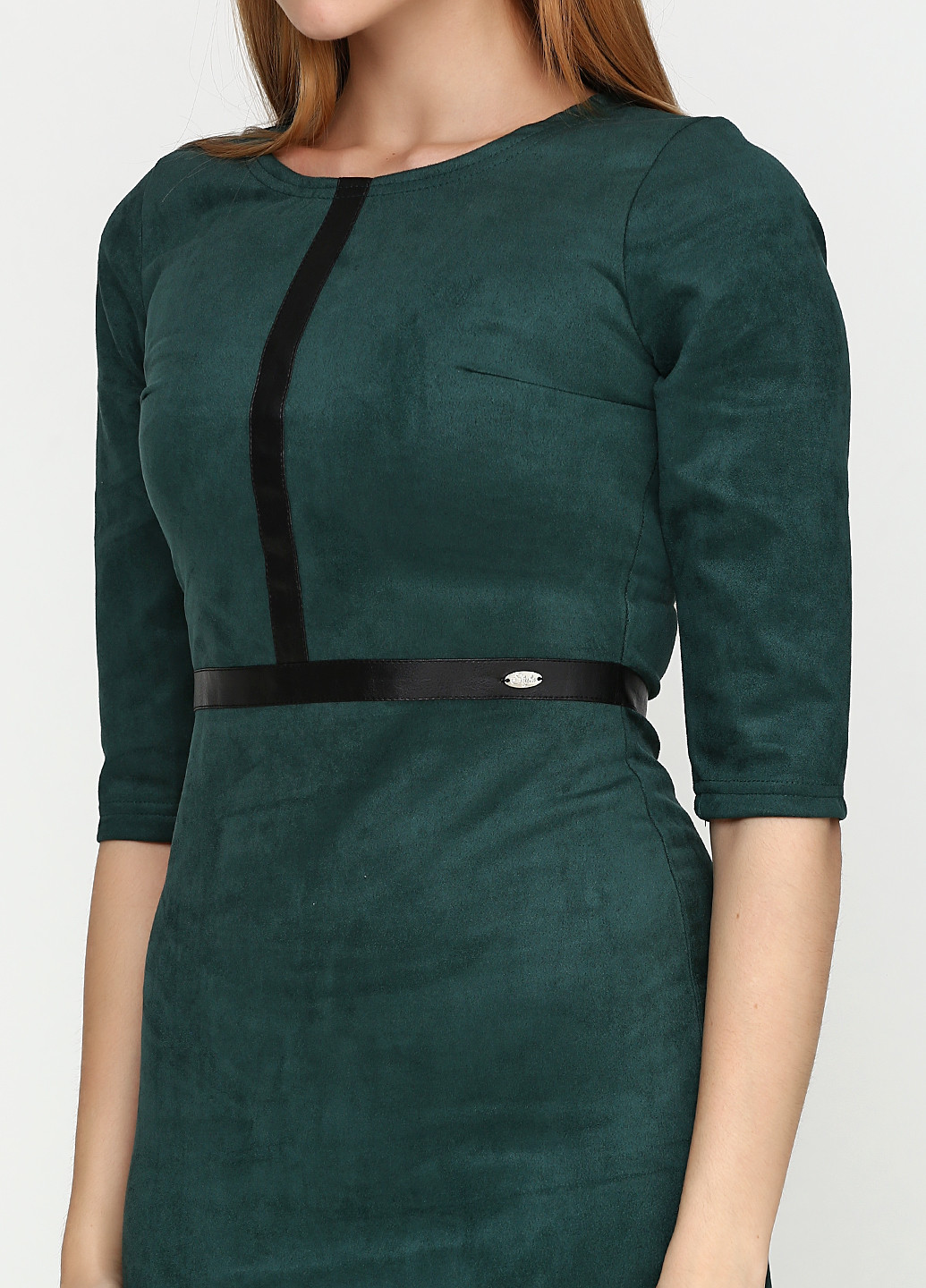 Бутылочное зеленое кэжуал платье с коротким рукавом Ravol однотонное