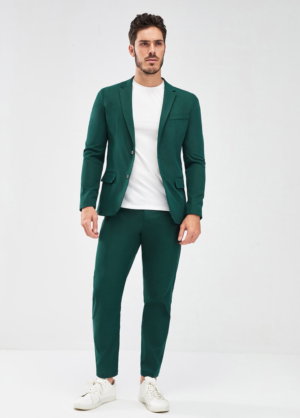 Темно-зеленый демисезонный костюм (пиджак, брюки) брючный SHEIN
