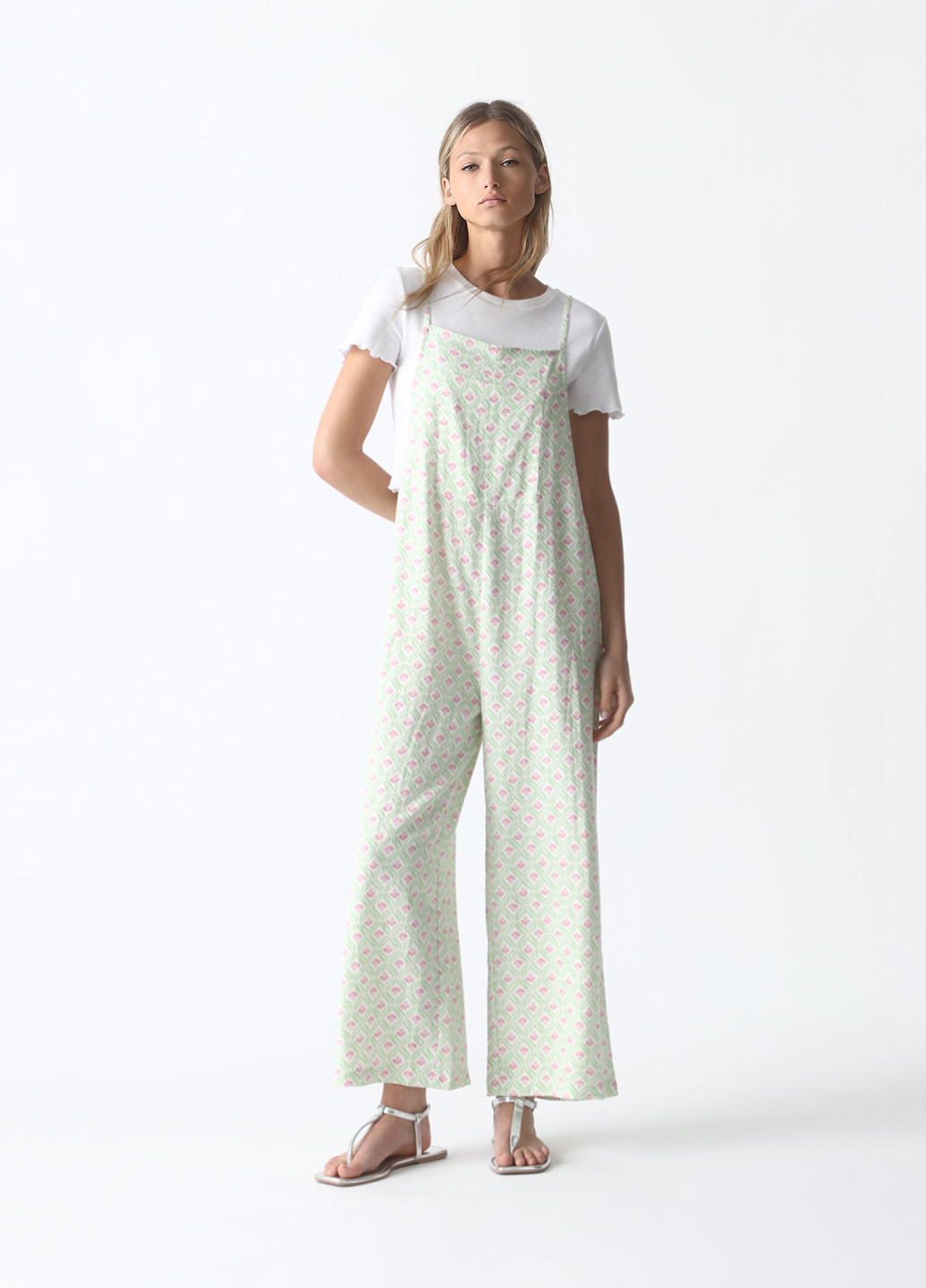 Комбинезон Lefties комбинезон-брюки цветочный зелёный кэжуал вискоза