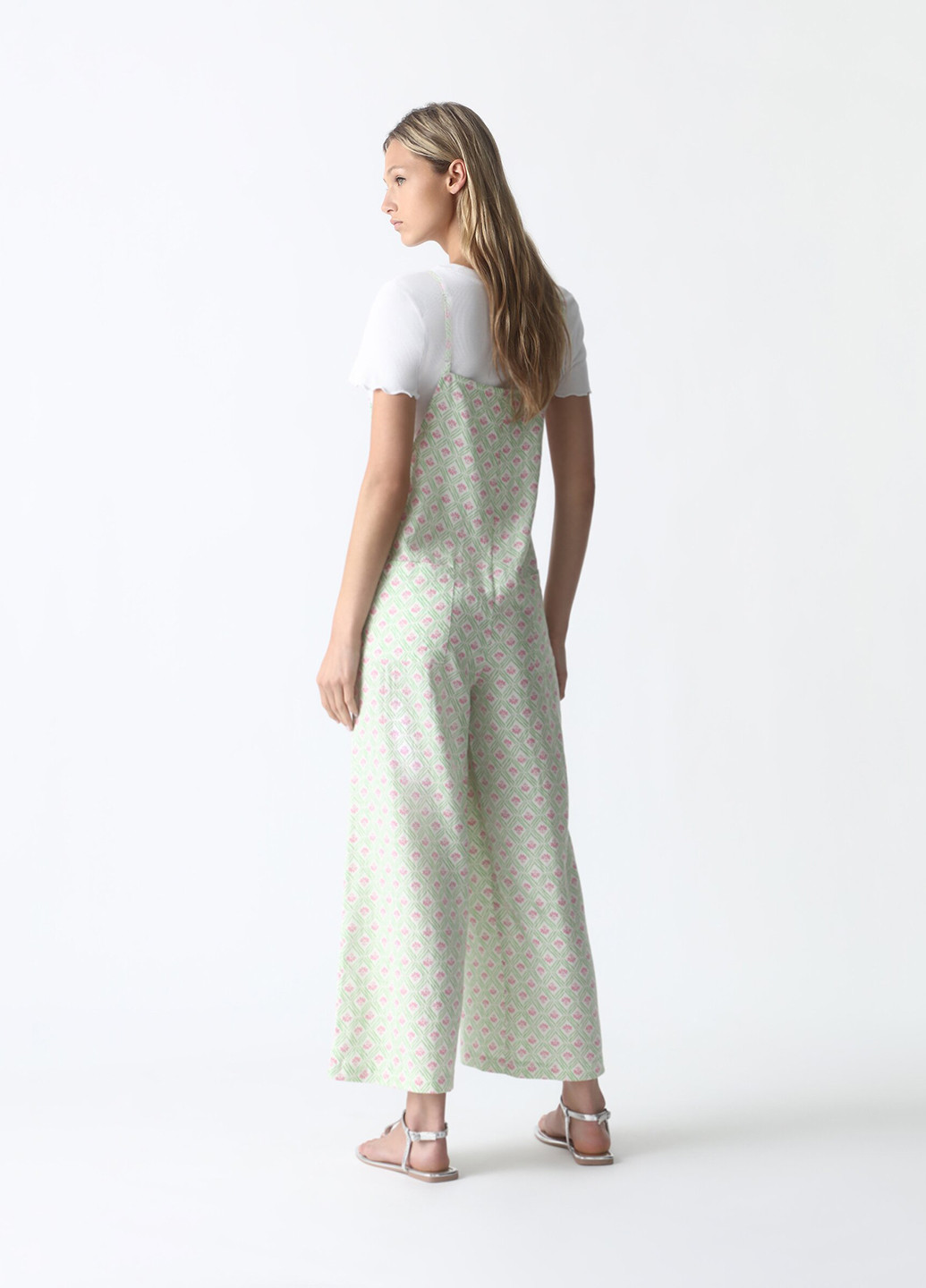 Комбинезон Lefties комбинезон-брюки цветочный зелёный кэжуал вискоза