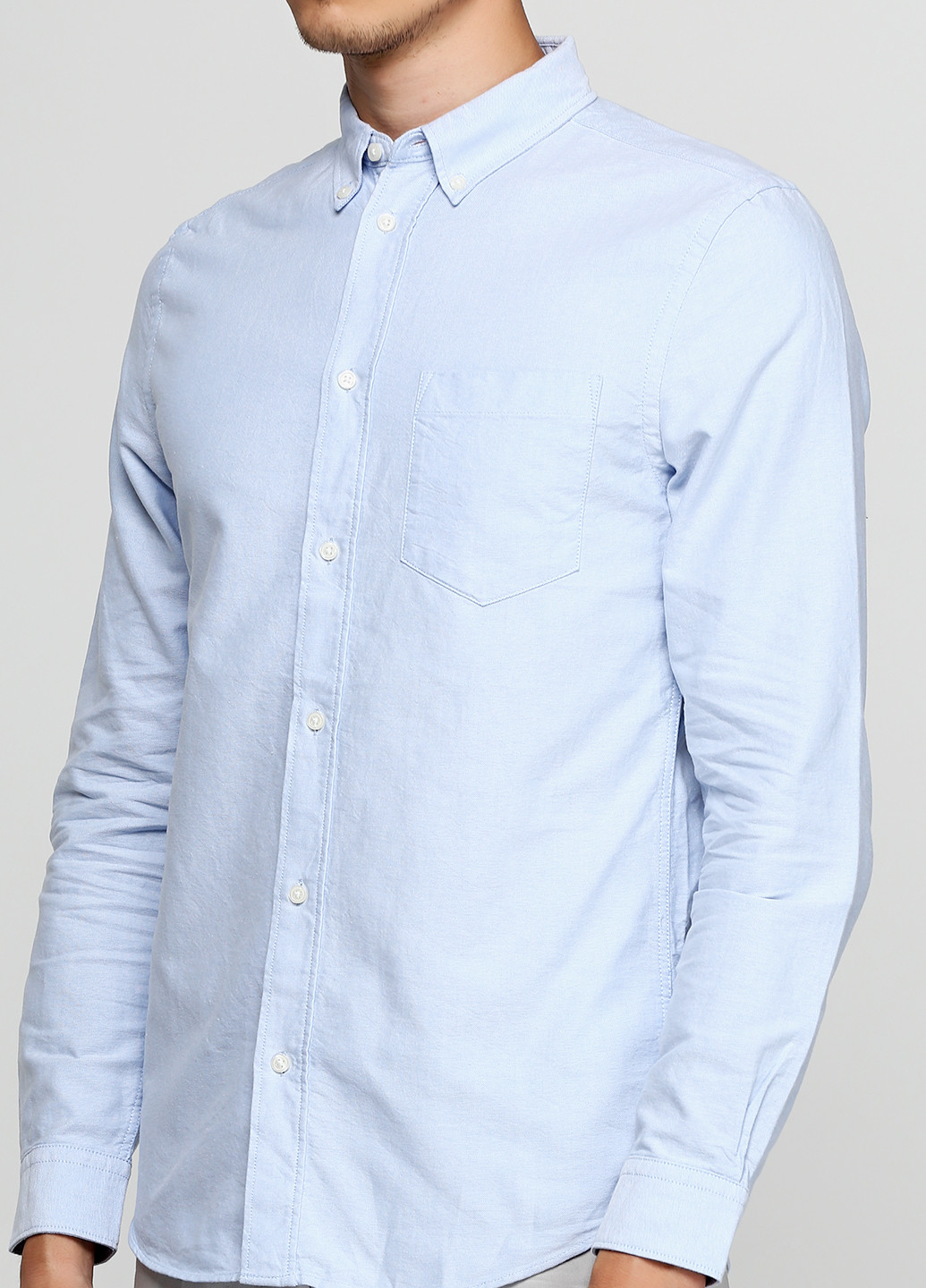 Голубой кэжуал рубашка меланж H&M с длинным рукавом
