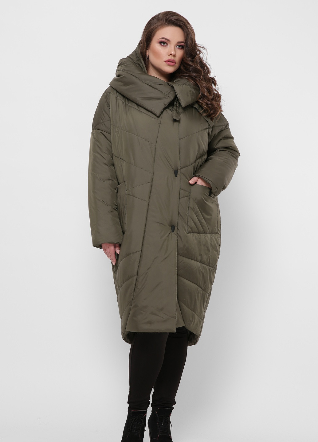 Оливковая зимняя удлиненная куртка blanket Welltre