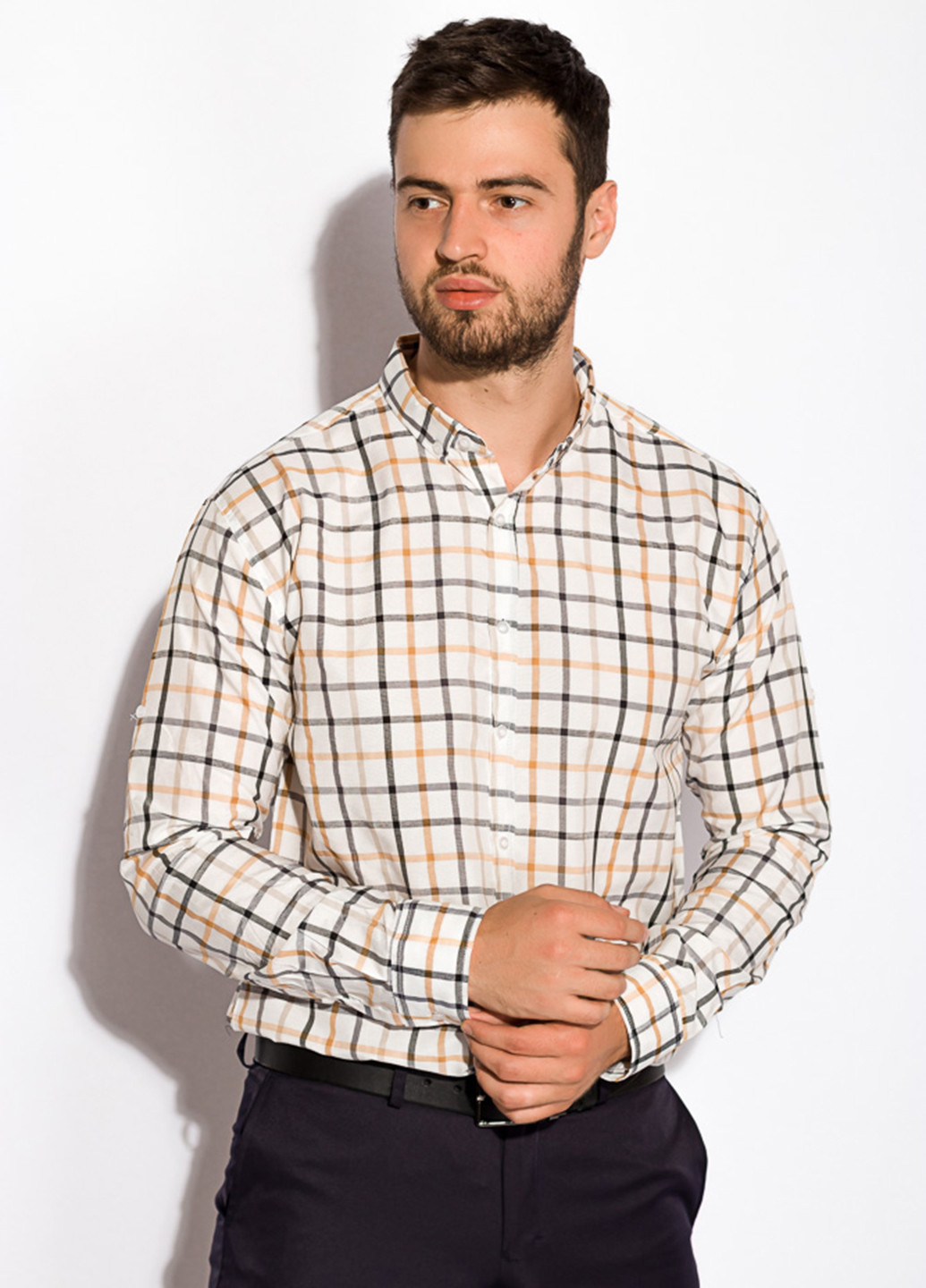 Серо-бежевая кэжуал рубашка в клетку Time of Style