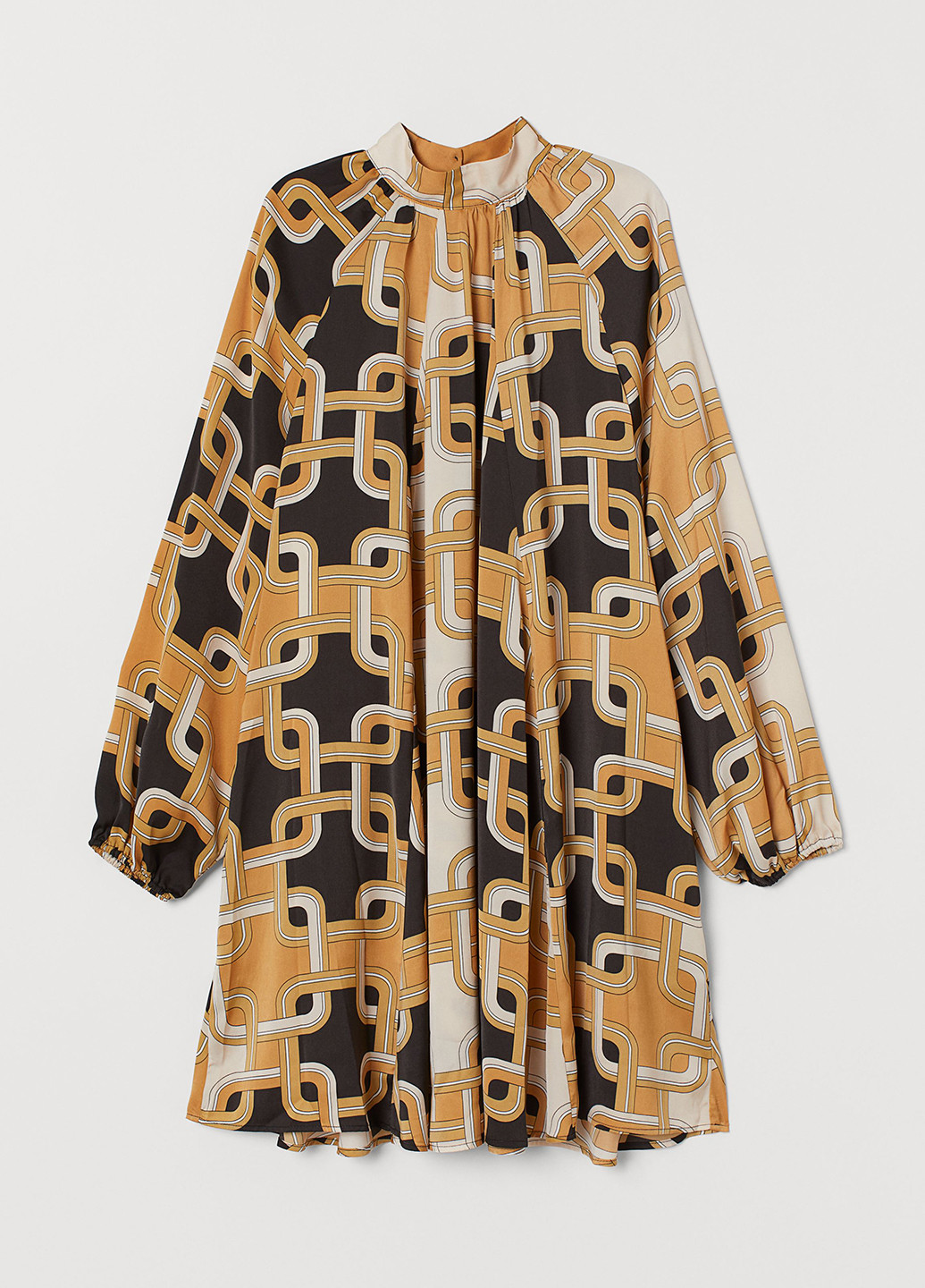 Бежевое кэжуал платье а-силуэт H&M с абстрактным узором